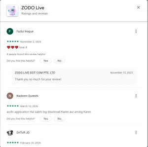 Zodo Live Review at Play Store